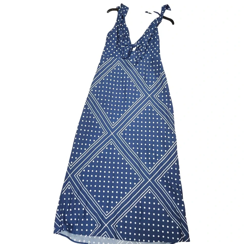 Abercrombie & Fitch Blue Polka Dot Tie-Front Cutout Maxi Dress L Vacation Summer